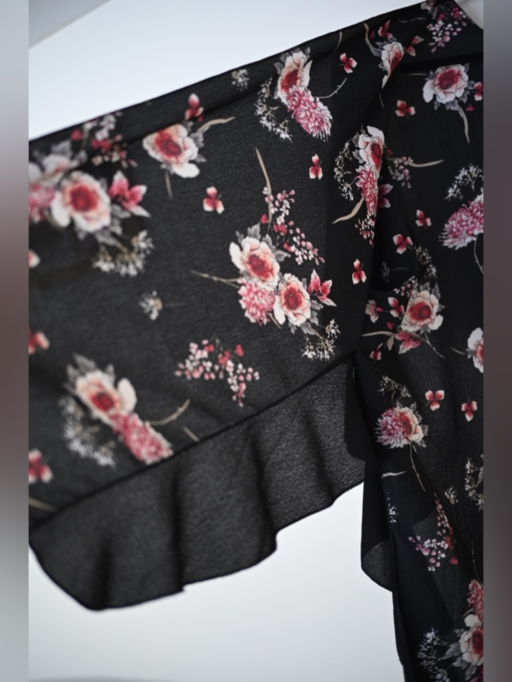 Black Floral Ruffle Kimono Jack & Missy - OS Whimsigoth Fairycore Emo - Picture 7 of 9